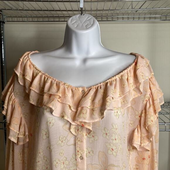 Free People Women's Pink Cherry Bright Blouse Size S Ruffles Fairy Romantic Boho - Picture 6 of 10